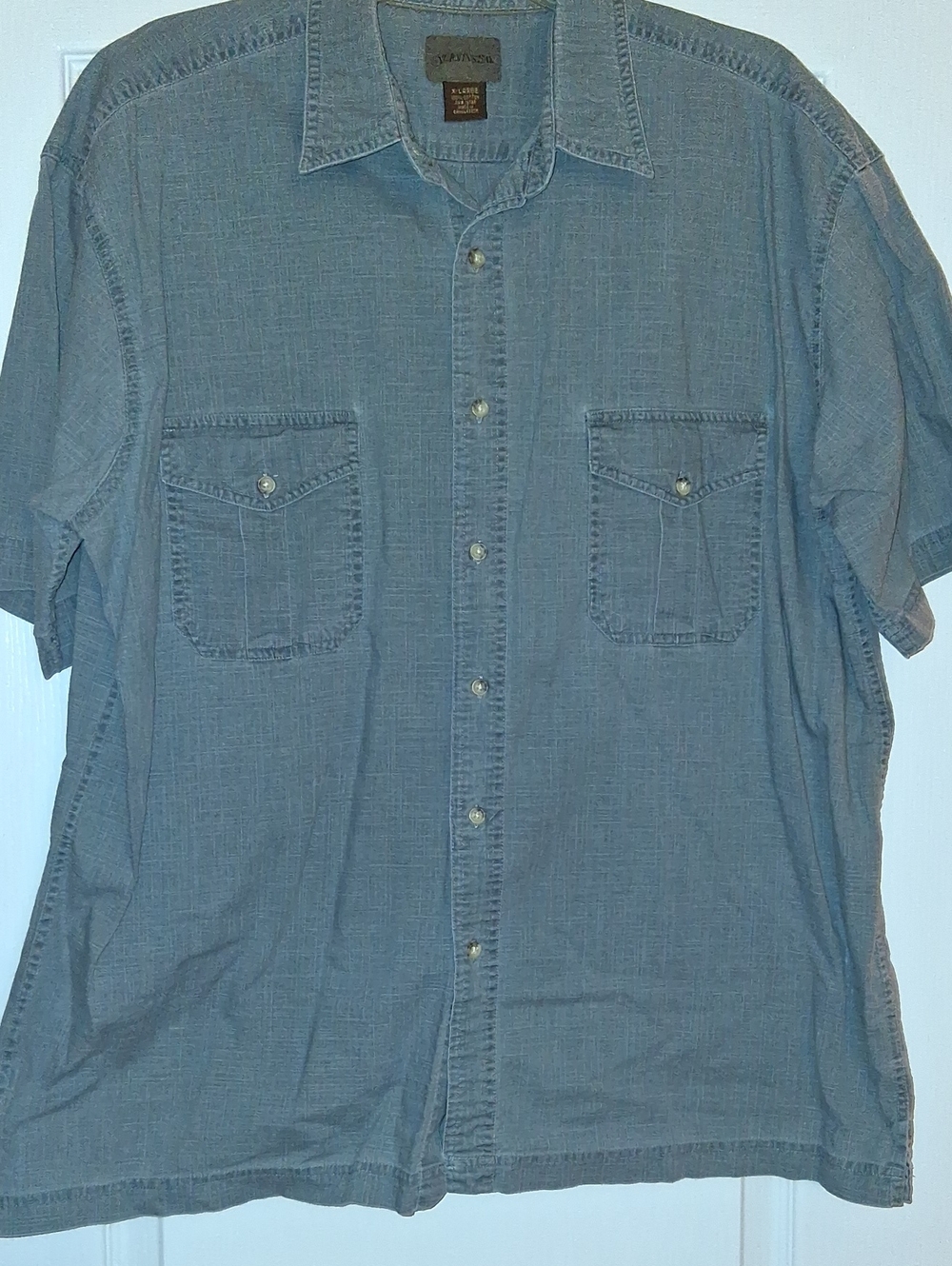 St. John's Bay Denim-Look Short Sleeve Button-Down in Light Gray